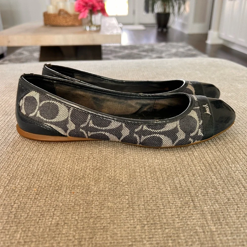Coach Women's Canvas Leather Signature Slip-On Ballet Flats Blue Size 8 - Picture 1 of 8